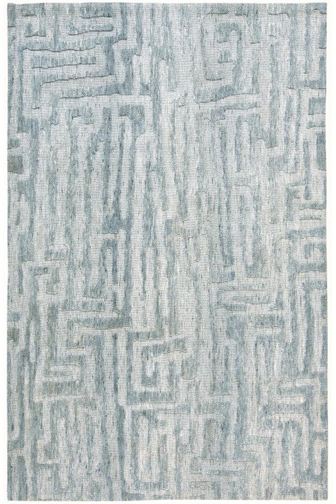 5' x 8' Blue Ivory and Gray Geometric Distressed Stain Resistant Area Rug