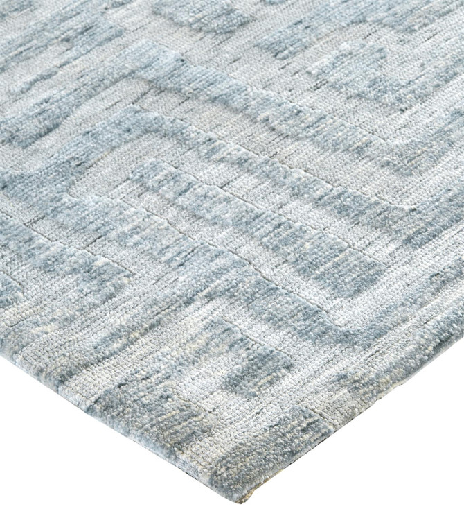 5' x 8' Blue Ivory and Gray Geometric Distressed Stain Resistant Area Rug