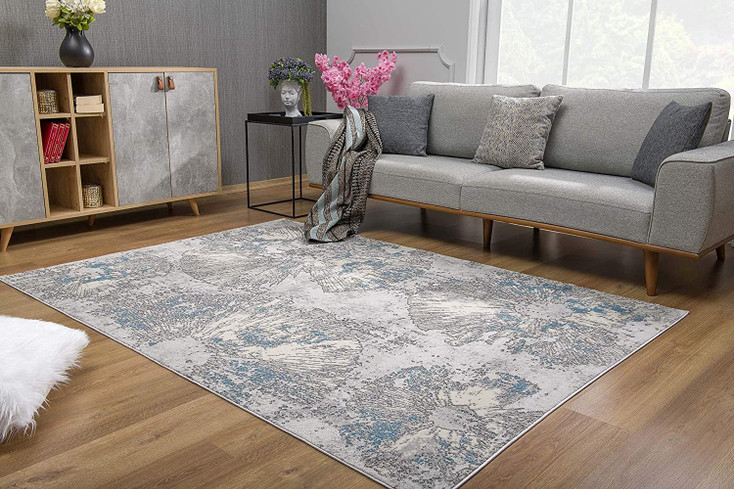 5' x 8' Blue Abstract Circular Motifs Area Rug