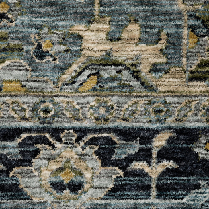 5' x 8' Blue Grey Beige Tan Green and Gold Oriental Power Loom Area Rug with Fringe