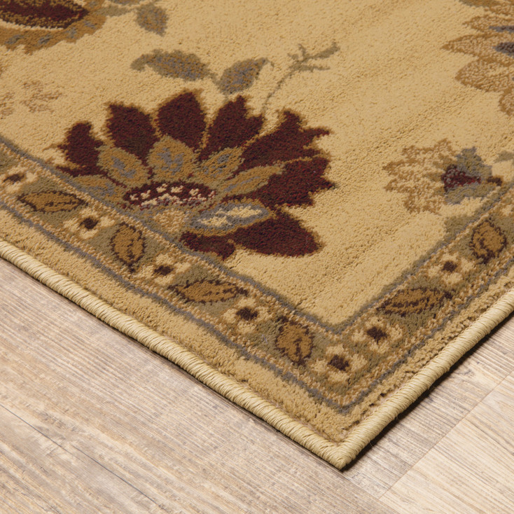 5' x 8' Ivory Green Brown Blue and Rust Floral Power Loom Stain Resistant Area Rug