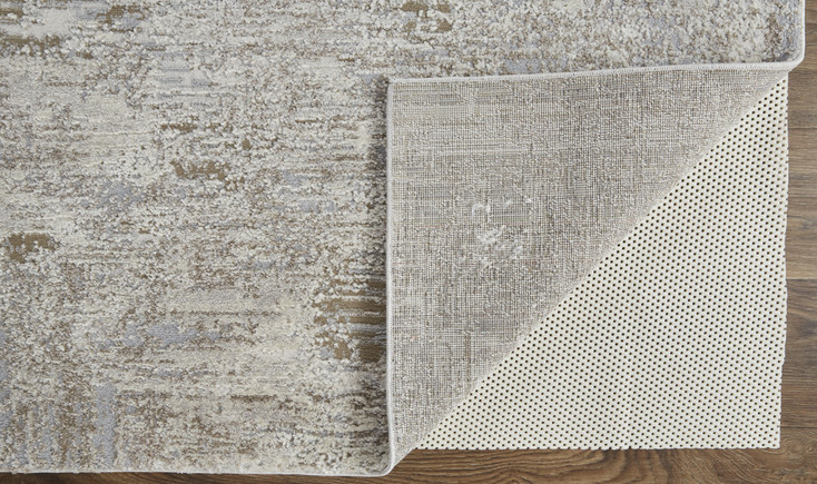 5' x 8' Ivory Gray and Tan Abstract Power Loom Distressed Stain Resistant Area Rug