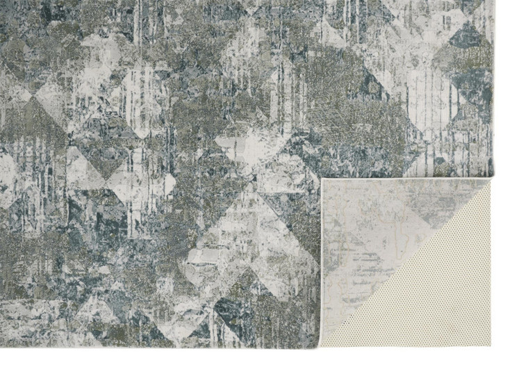 5' x 8' Green and Ivory Patchwork Distressed Stain Resistant Area Rug