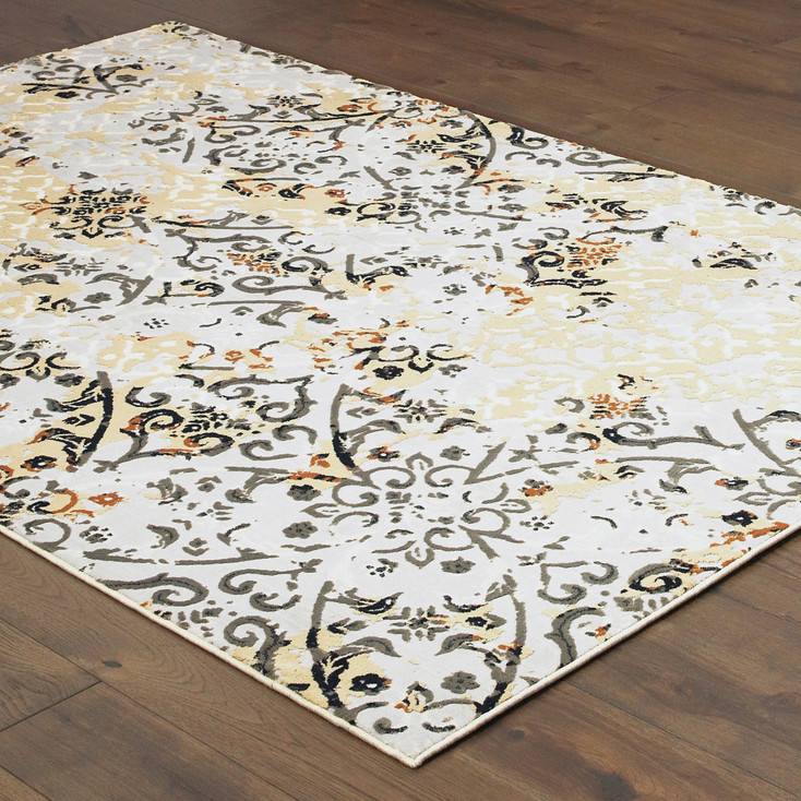 5' x 8' Grey & Gold Abstract Power Loom Stain Resistant Area Rug