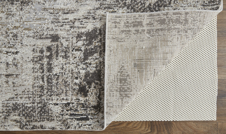 5' x 8' Ivory Gray and Brown Abstract Power Loom Distressed Stain Resistant Area Rug