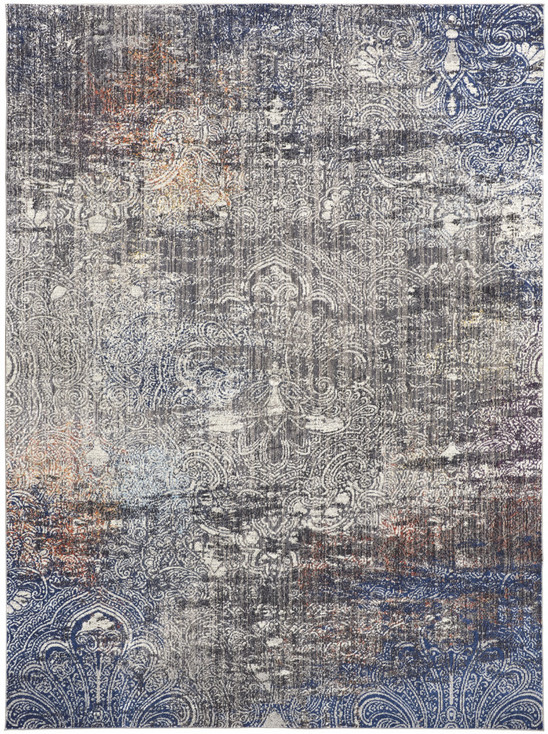 5' x 8' Taupe Blue and Ivory Abstract Power Loom Distressed Stain Resistant Area Rug