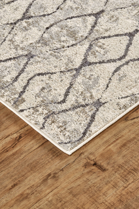 5' x 8' Ivory Gray & Taupe Abstract Stain Resistant Area Rug