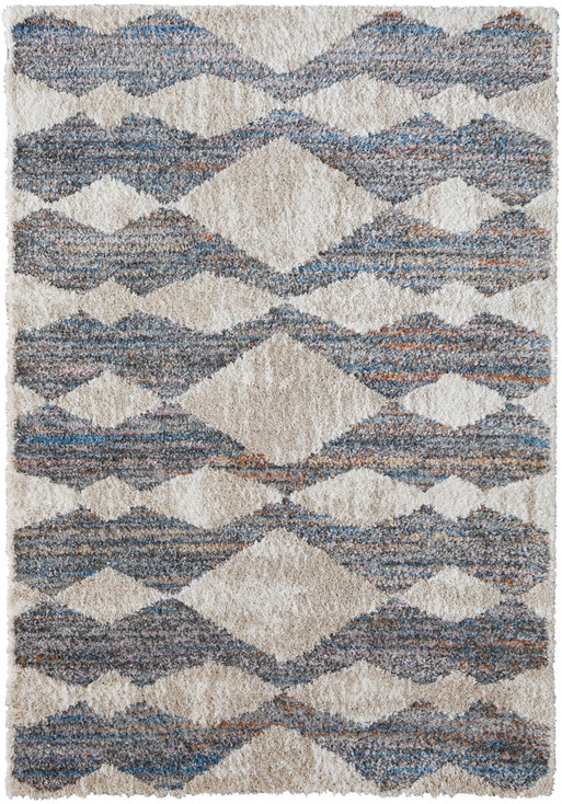 5' x 8' Tan Ivory and Blue Chevron Power Loom Stain Resistant Area Rug