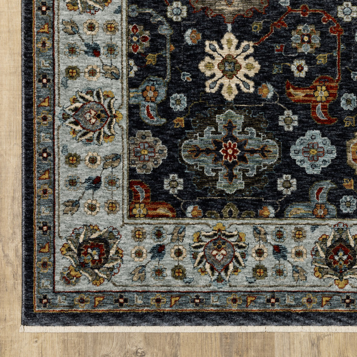 5' x 8' Blue Red Beige Yellow Grey Rust and Gold Oriental Power Loom Area Rug with Fringe