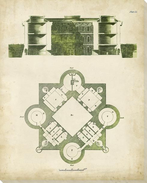 Architectural Blueprint I Wrapped Canvas Giclee Art Print Wall Art