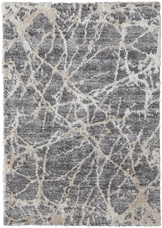 5' x 8' Gray and Ivory Abstract Power Loom Stain Resistant Area Rug