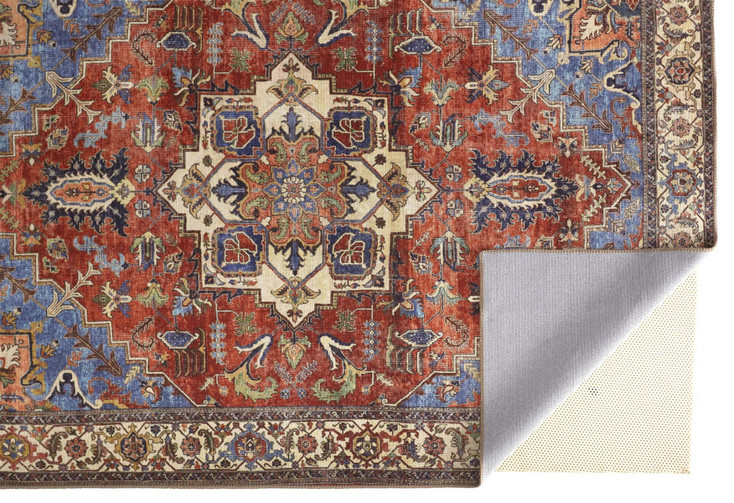 5' x 8' Blue Red and Ivory Floral Area Rug