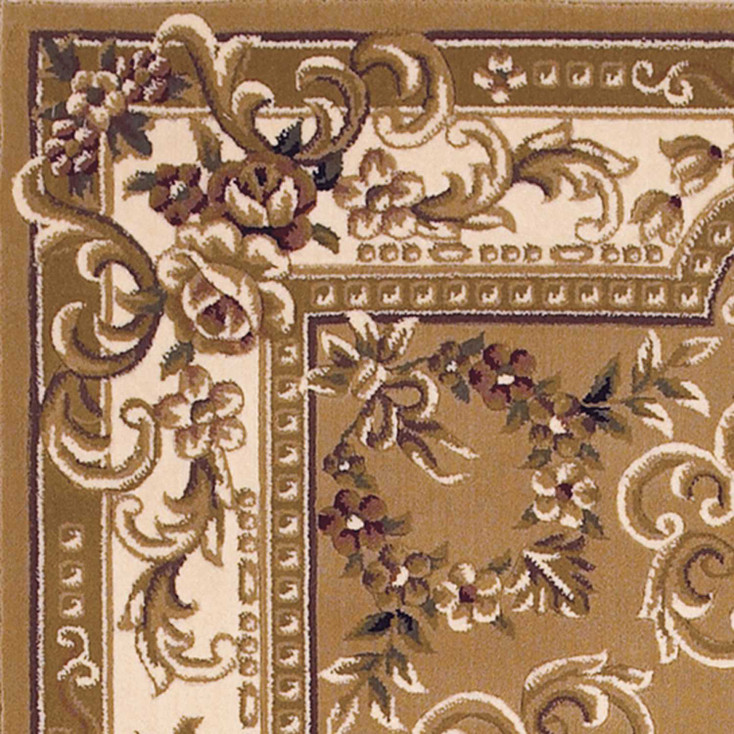 5' x 8' Beige Ivory Machine Woven Hand Carved Floral Medallion Indoor Area Rug