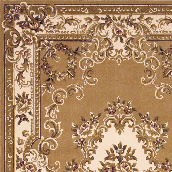 5' x 8' Beige Ivory Machine Woven Hand Carved Floral Medallion Indoor Area Rug