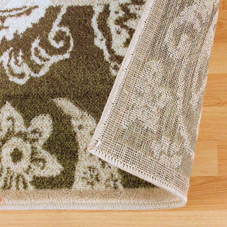 5' x 8' Beige Damask Power Loom Distressed Stain Resistant Area Rug