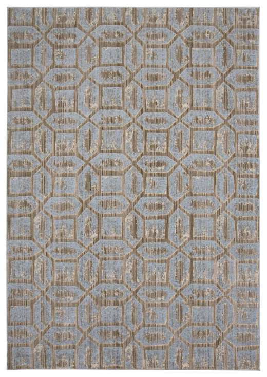 5' x 8' Blue Taupe and Ivory Floral Distressed Stain Resistant Area Rug