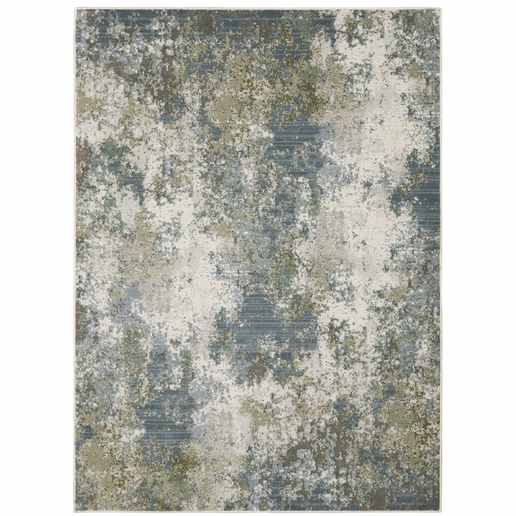 5' x 8' Blue Grey Green and Beige Abstract Power Loom Stain Resistant Area Rug