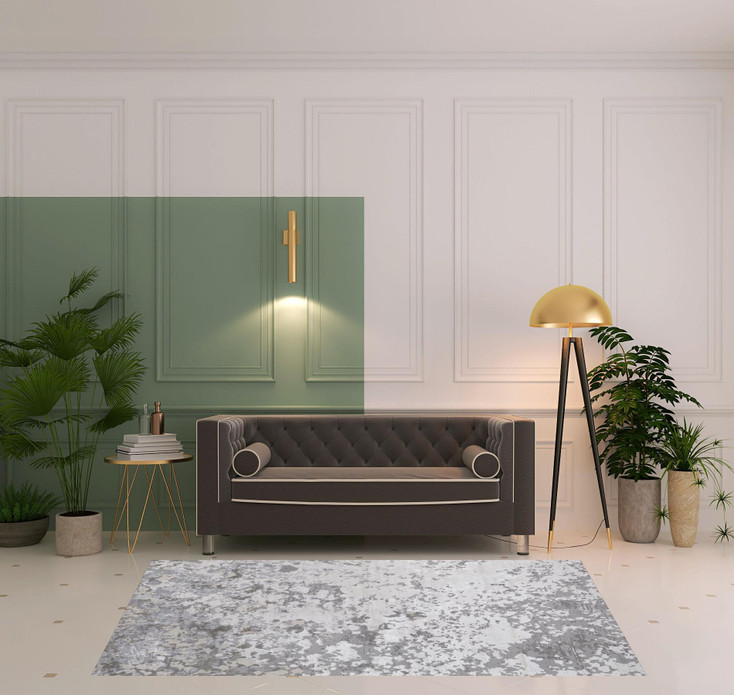 5' x 8' Silver Gray and White Abstract Stain Resistant Area Rug