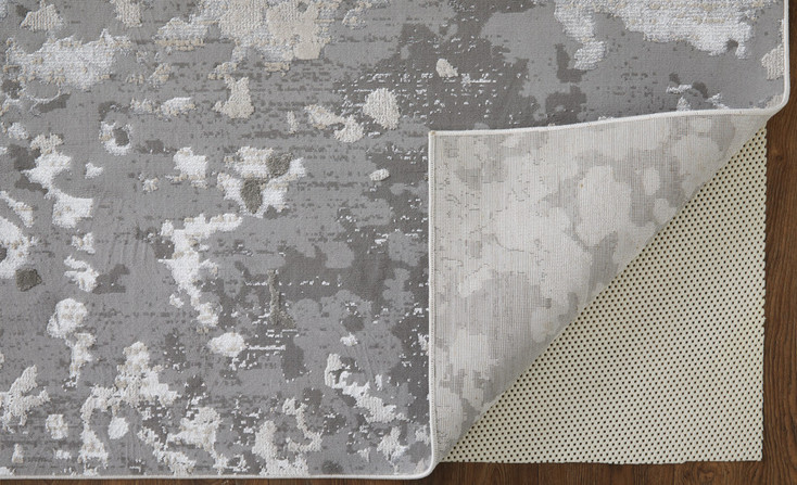 5' x 8' Silver Gray and White Abstract Stain Resistant Area Rug