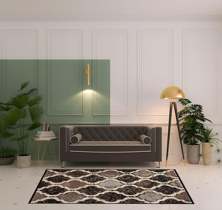 5' x 8' Chocolate Quatrefoil Power Loom Distressed Stain Resistant Area Rug