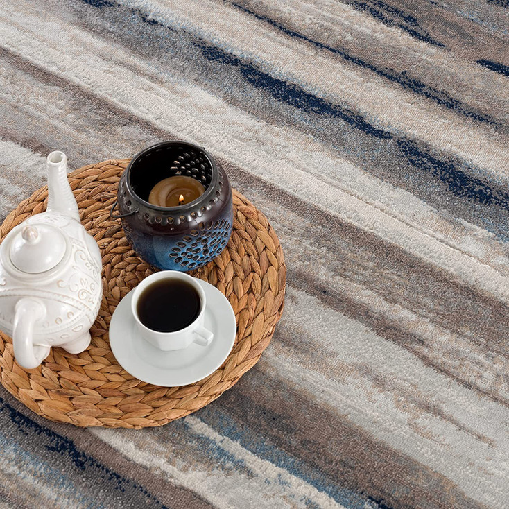 5' x 8' Blue and Beige Distressed Stripes Area Rug