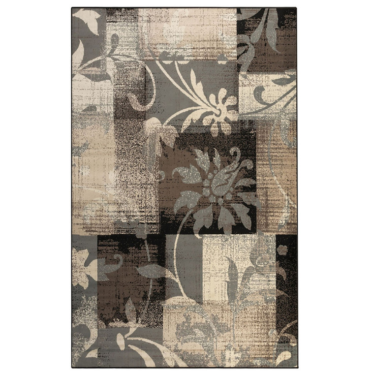 5' x 8' Beige and Gray Floral Power Loom Distressed Stain Resistant Area Rug