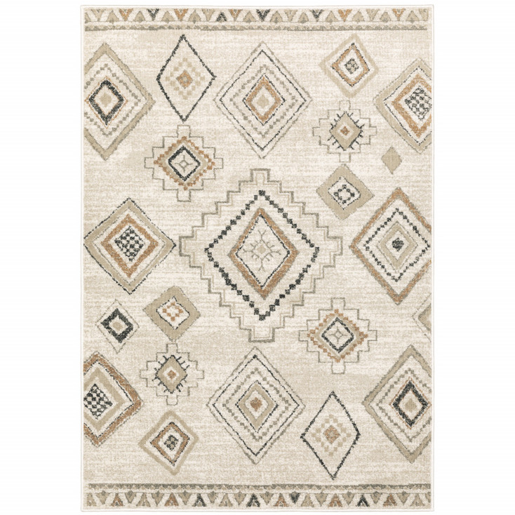 6' x 9' Ivory Orange Tan Black and Grey Southwestern Power Loom Stain Resistant Area Rug