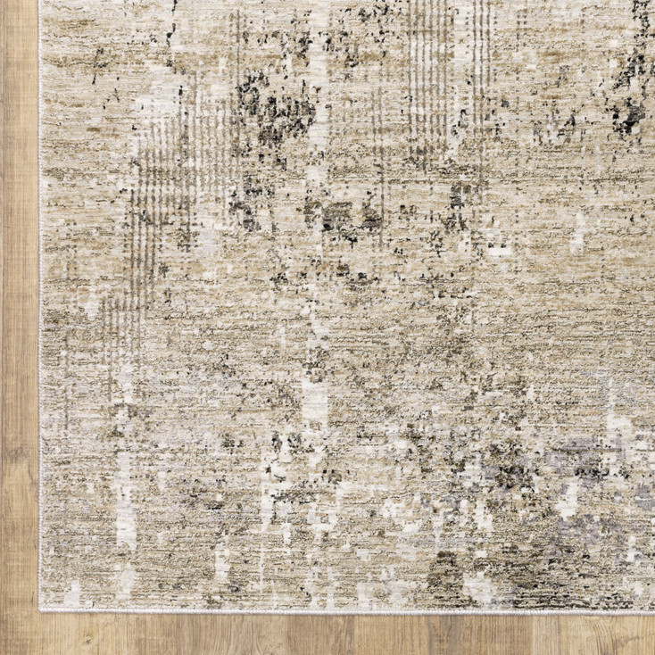 6' x 9' Beige Grey Ivory Tan and Brown Abstract Power Loom Stain Resistant Area Rug