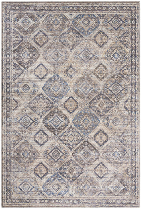 6' x 9' Ivory and Latte Medallion Distressed Washable Area Rug