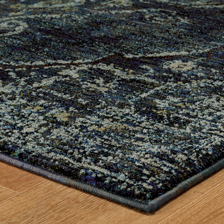 6' x 9' Blue and Brown Oriental Power Loom Stain Resistant Area Rug