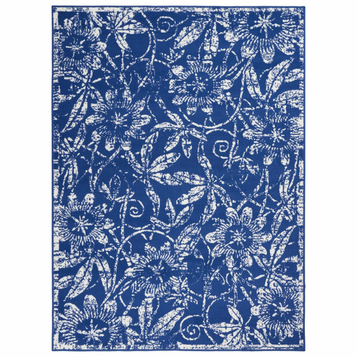 6' x 9' Navy Blue Floral Dhurrie Polypropylene Area Rug