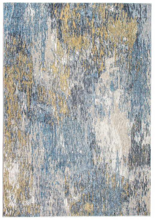 6' x 9' Blue and Gold Abstract Dhurrie Area Rug