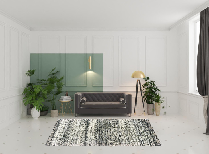6' x 9' Grey & Ivory Geometric Power Loom Stain Resistant Area Rug