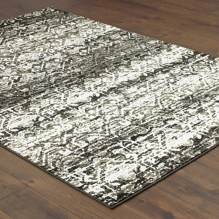 6' x 9' Grey & Ivory Geometric Power Loom Stain Resistant Area Rug
