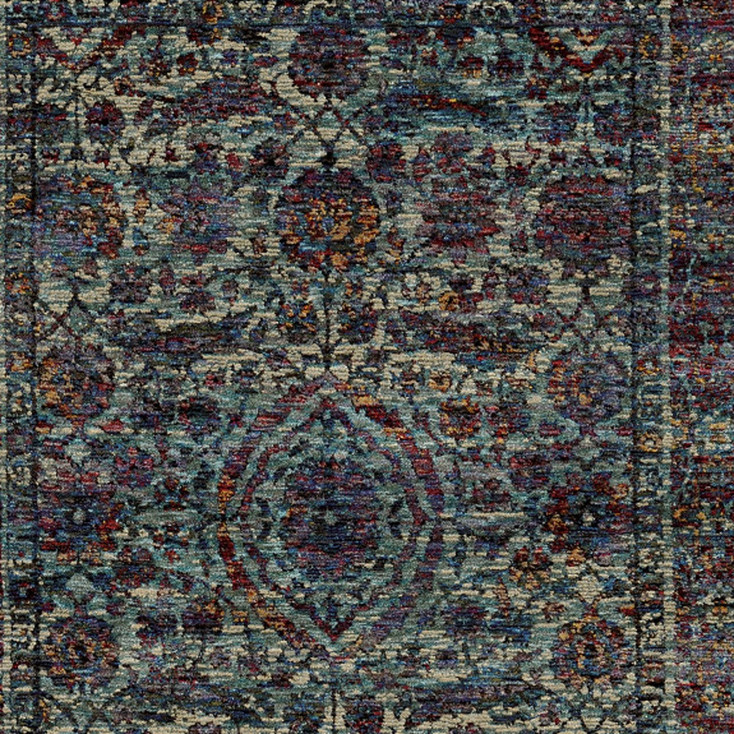6' x 9' Blue and Purple Oriental Power Loom Stain Resistant Area Rug