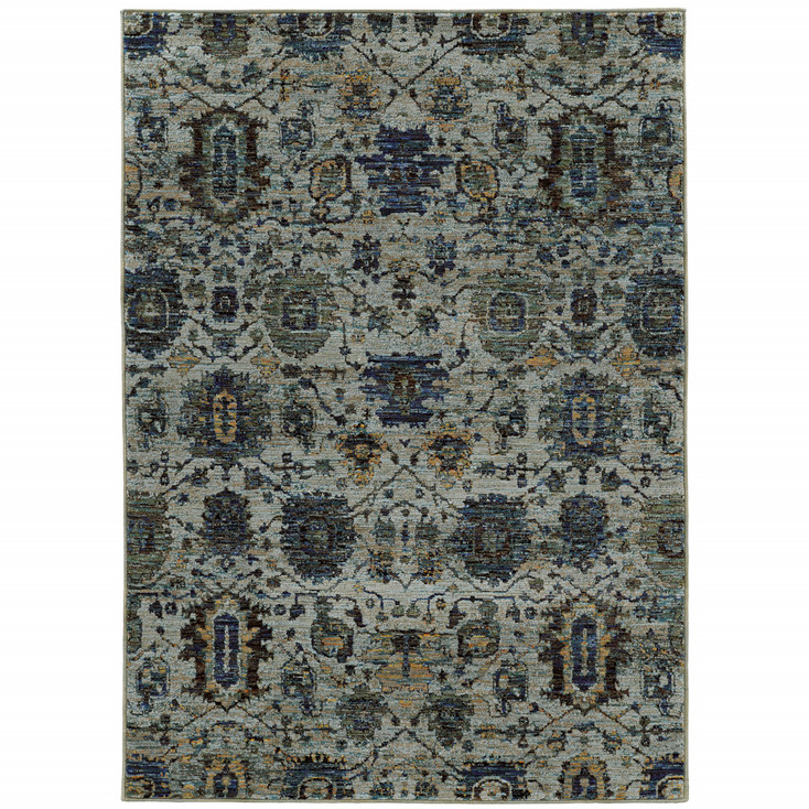 6' x 9' Blue and Navy Oriental Power Loom Stain Resistant Area Rug