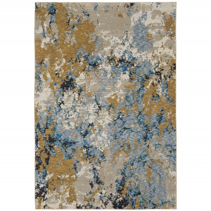 6' x 9' Gold Grey and Ivory Abstract Power Loom Stain Resistant Area Rug