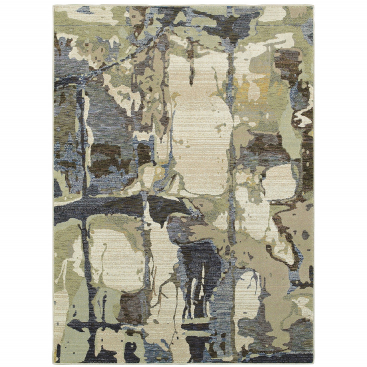 6' x 9' Blue and Grey Abstract Power Loom Stain Resistant Area Rug