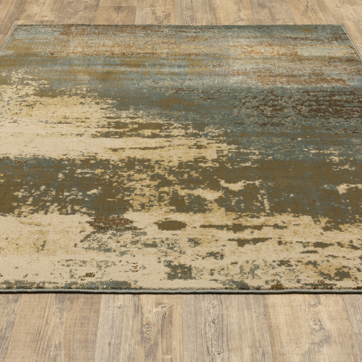 6' x 9' Teal Blue Brown Green and Beige Abstract Power Loom Stain Resistant Area Rug