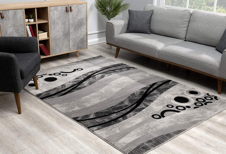 6' x 9' Gray Abstract Dhurrie Rectangle Area Rug