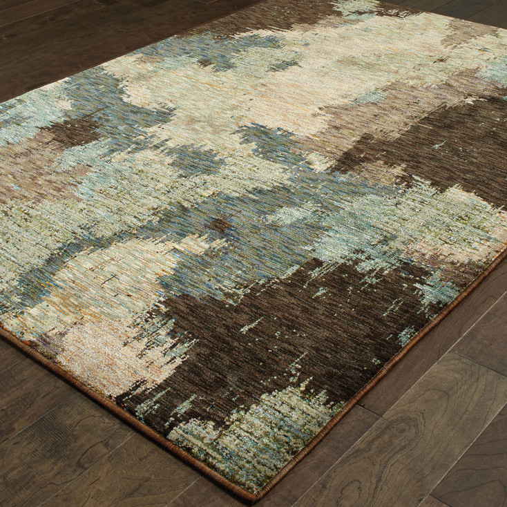 6' x 9' Blue and Brown Abstract Power Loom Stain Resistant Area Rug