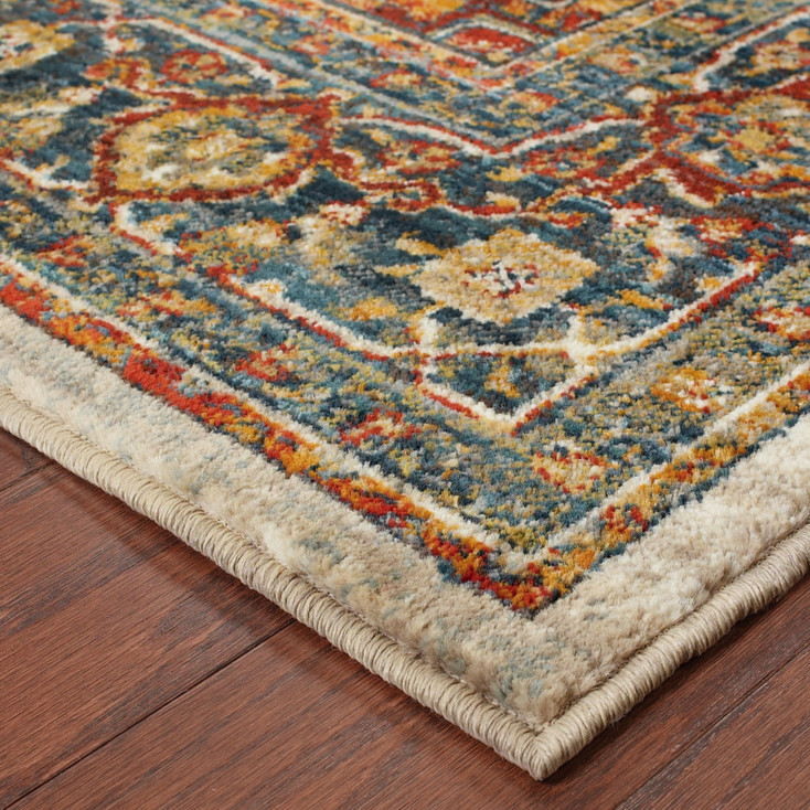 6' x 9' Red Gold Orange Green Ivory Rust and Blue Oriental Power Loom Area Rug