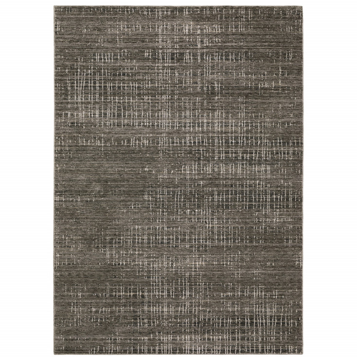6' x 9' Charcoal Grey Ivory Tan and Brown Abstract Power Loom Stain Resistant Area Rug