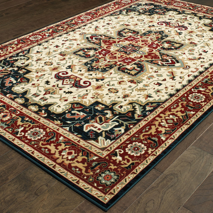 6' x 9' Red and Ivory Oriental Power Loom Stain Resistant Area Rug
