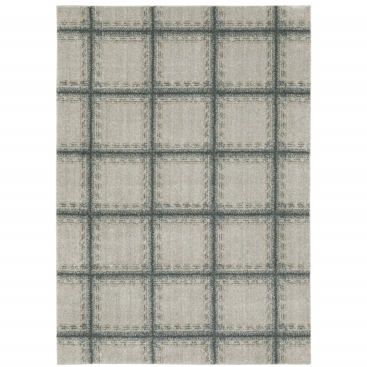 6' x 9' Grey Teal and Beige Geometric Power Loom Stain Resistant Area Rug