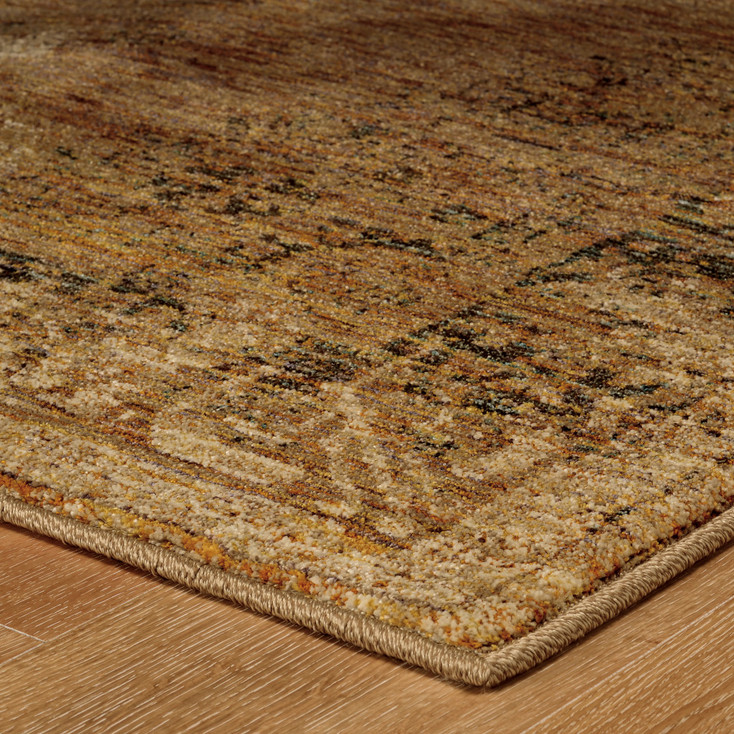 6' x 9' Gold and Brown Oriental Power Loom Stain Resistant Area Rug
