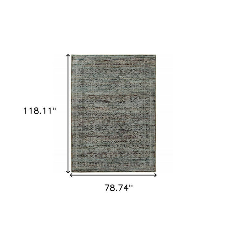 6' x 9' Blue & Purple Oriental Power Loom Stain Resistant Area Rug