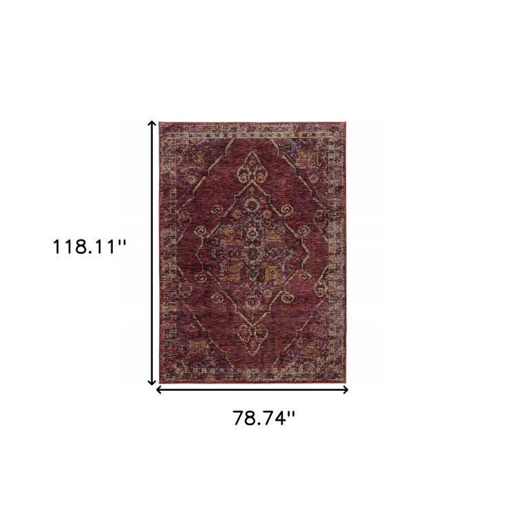 6' x 9' Red and Gold Oriental Power Loom Stain Resistant Area Rug