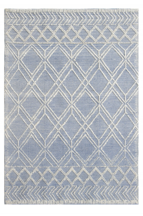 6' x 9' Blue and Ivory Geometric Dhurrie Area Rug