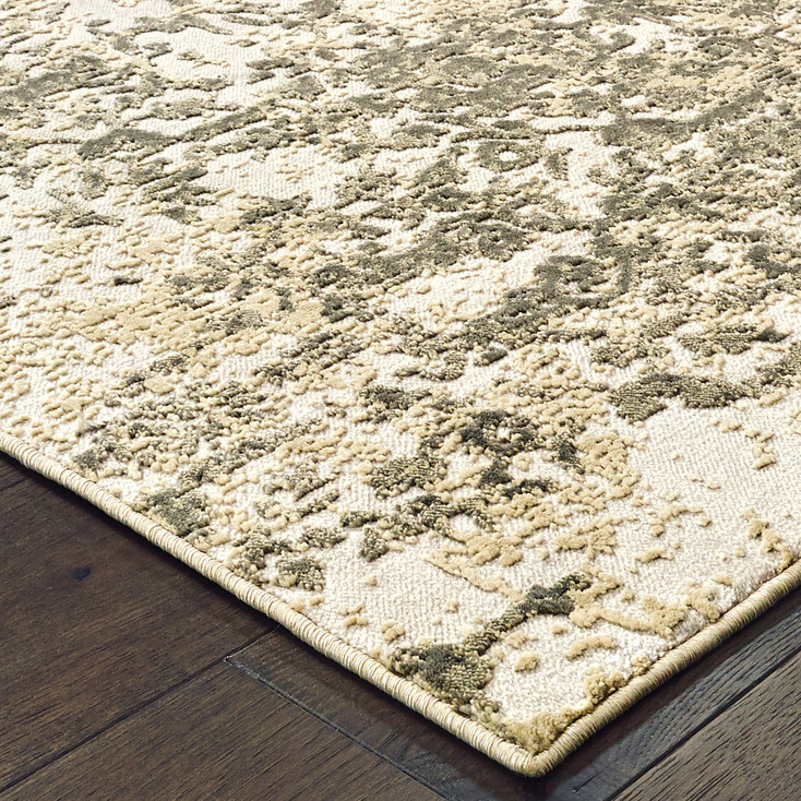 6' x 9' Grey & Gold Abstract Power Loom Polypropylene Area Rug